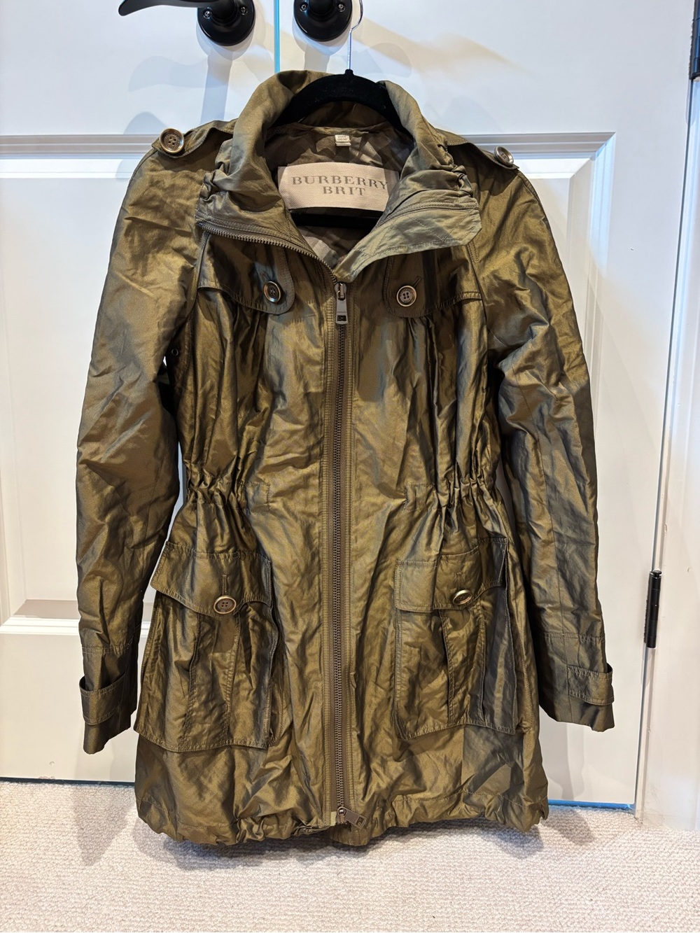 Burberry Brit Women's Olive Green / gold sheen Lightweight utility jacket - Picture 2 of 16